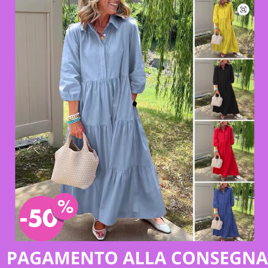 Vestito Casual Lungo con Tasche Laterali – Taglio Comodo e Versatile