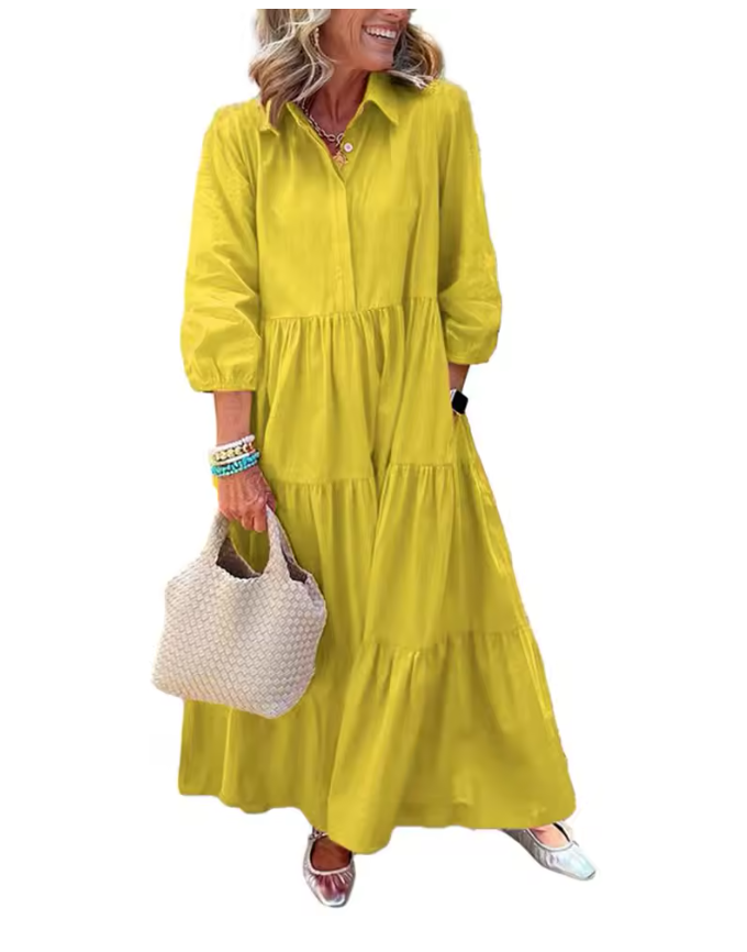 Vestito Casual Lungo con Tasche Laterali – Taglio Comodo e Versatile