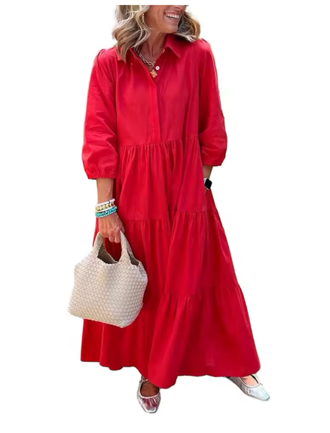 Vestito Casual Lungo con Tasche Laterali – Taglio Comodo e Versatile