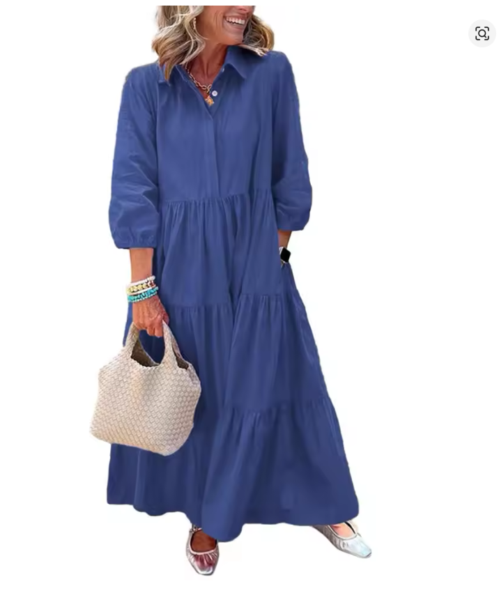 Vestito Casual Lungo con Tasche Laterali – Taglio Comodo e Versatile