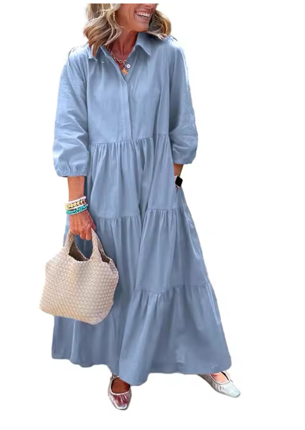 Vestito Casual Lungo con Tasche Laterali – Taglio Comodo e Versatile