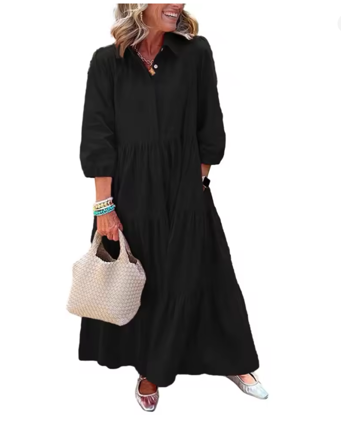 Vestito Casual Lungo con Tasche Laterali – Taglio Comodo e Versatile